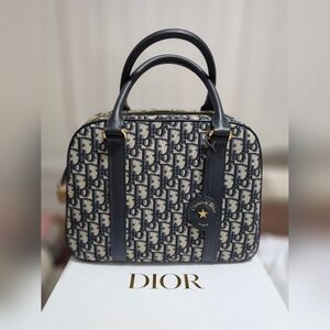 Dior Medium D-Vibe Bowling Bag Blue Dior Oblique Jacquard Canvas
